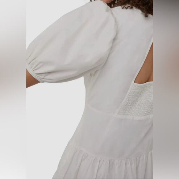 French Connection White Cotton Poplin Puff Sleeve Tiered Mini Dress Women’s 0 - Picture 5 of 9